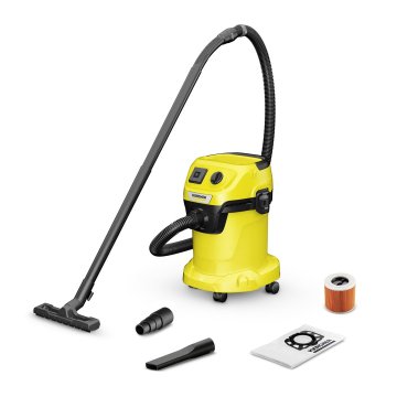 slomart Kärcher WD 3 P V-17/4/20 sesalnik za mokro in suho čiščenje, 17 L, 1000 W, črn in rumen, s 4 kolesi in dodatno opremo