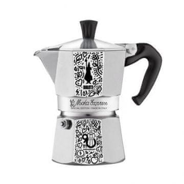 BIALETTI Bialetti Moka Express 90-letnica Moka aparat 0,13 L, črn, srebrn, bel - 3 skodelice, aluminijasta konstrukcija, neprimeren za pomivanje v pomivalnem stroju