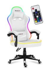 Huzaro Gamer stol - Huzaro Force 4.4 RGB, ergonomski, bel, z nastavljivim naslonjalom in LED osvetlitvijo