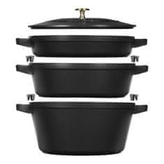 shumee Set 3 litoželeznih posod s pokrovom STAUB 40508-386-0 - črna 24 cm
