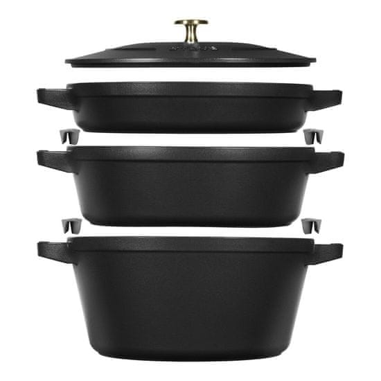 shumee Set 3 litoželeznih posod s pokrovom STAUB 40508-386-0 - črna 24 cm