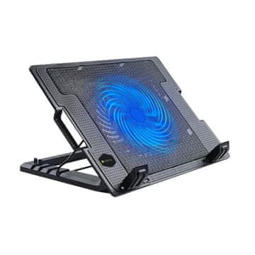 Techly Stojalo in hladilna podloga Techly za prenosnike do 17,3" - črna, z modro osvetlitvijo, 1400 RPM, 2 USB vrata.