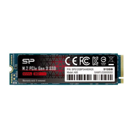 Silicon Power Silicon Power P34A80 M.2 512GB PCIe 3.0 SLC NVMe SSD - Visoka hitrost, zanesljivost in zmogljivost za vaš računalnik