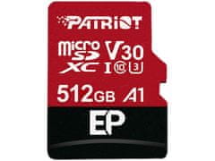 slomart Patriot Memory 512 GB MicroSDXC spominska kartica, razred 10, UHS3, adapter vključen, hitrost pisanja 80 MB/s