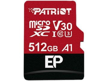 slomart Patriot Memory 512 GB MicroSDXC spominska kartica, razred 10, UHS3, adapter vključen, hitrost pisanja 80 MB/s