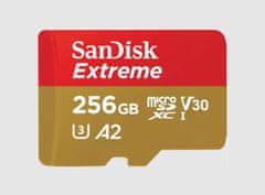 SanDisk SanDisk Extreme 256 GB MicroSDXC, UHS-I, Class 10, V30, Raste hitrosti do 190 MB/s, pisanje 130 MB/s, rdeča barva