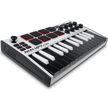Akai AKAI MPK Mini MK3 MIDI Kontroler s 25 tipkami in 8 pad-om, črn in bel, USB, kompakten in zmogljiv