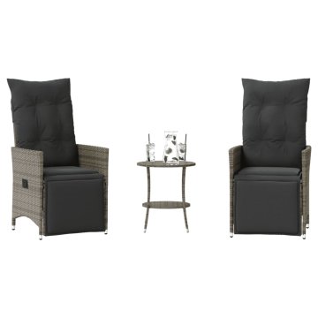 Vidaxl vidaXL 3-delni bistro komplet z blazinami, siv, poli ratan