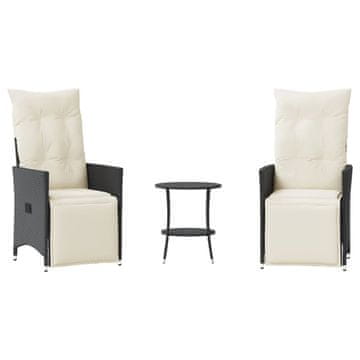 Vidaxl Bistro garnitura 3-delna z blazinami črn poli ratan