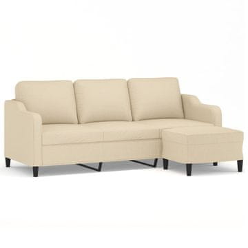 Vidaxl Kavč trosed s stolčkom za noge krem 180 cm blago