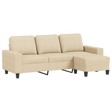 Vidaxl Kavč trosed s stolčkom za noge krem 180 cm blago