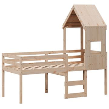 Vidaxl Visoka postelja s streho 90x190 cm trdna borovina