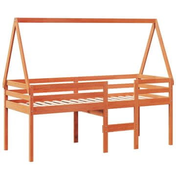 Vidaxl Visoka postelja s streho voščeno rjava 90x190 cm trdna borovina