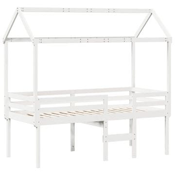 Vidaxl Visoka postelja s streho bela 90x200 cm trdna borovina
