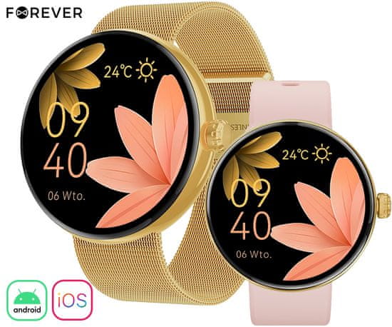 Forever ForeVive 5 SB-365 pametna ura, Bluetooth, Android+iOS, IP68, zlata - odprta embalaža