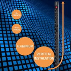 Qoltec aluminijasti PDU razdelilnik za RACK | 16A | 16 x FRANCOSKI | Vertikalen | 1,8 m