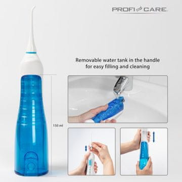 ProfiCare ProfiCare PC-MD 3026A oralni irrigator 0,15 L z 3 nastavitvami, prenosna baterija, bele in modre barve