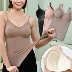 VIVVA® Majica z naramnicami, Majica z všitim modrcom, Spodnja majica, Univerzalna (2 kosa, Črna in Bež) | COMFORTOPIA