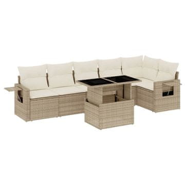 Vidaxl Vrtna sedežna garnitura 7-delna z blazinami bež poli ratan
