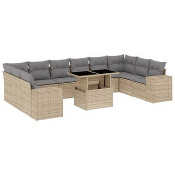 Vidaxl Vrtna sedežna garnitura 11-delna z blazinami bež poli ratan