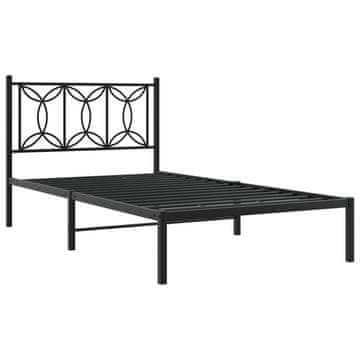 Vidaxl Kovinski posteljni okvir z vzglavjem črn 107x203 cm