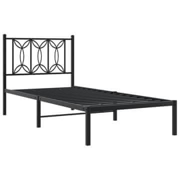 Vidaxl Kovinski posteljni okvir z vzglavjem črn 90x200 cm