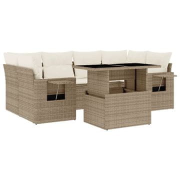 Vidaxl Vrtna sedežna garnitura 7-delna z blazinami bež poli ratan
