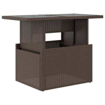 Vidaxl Vrtna miza s stekleno ploščo rjava 100x55x73 cm poli ratan