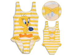Looney Tunes Nori Melodije Tweety Dekliške kopalke, rumene kopalke s črtami 6-8 lat 116-128 cm