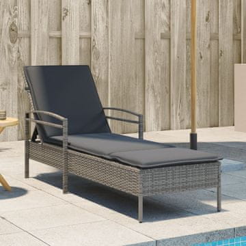 Vidaxl vidaXL Ležalnik z blazino, siv, 63x200x81 cm, poli ratan