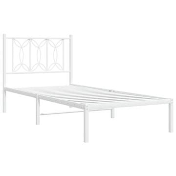 Vidaxl Kovinski posteljni okvir z vzglavjem bel 90x200 cm