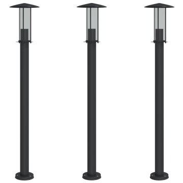 Vidaxl Zunanja talna svetilka 3 kosi črna 100 cm nerjaveče jeklo