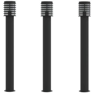 Vidaxl Zunanja talna svetilka 3 kosi črna 110 cm nerjaveče jeklo