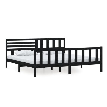 Vidaxl Posteljni okvir črn iz trdnega lesa 200x200 cm