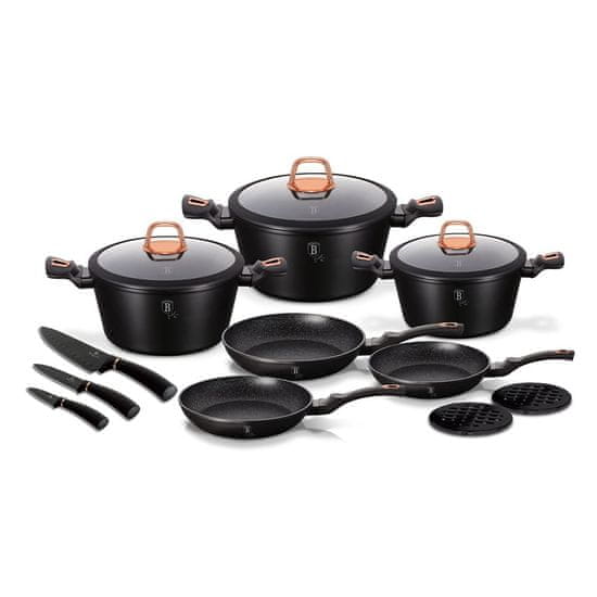 shumee SET GRANITNIH LONČKOV 14 kosov BERLINGER HAUS ČRNA VRTNICA BH-7187