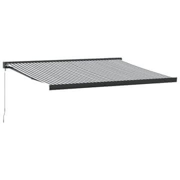 Vidaxl Ročna tenda 4 x 3 m Antracitne in bele proge 100% poliester
