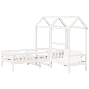 Vidaxl Postelja in klop s streho bela 75x190 cm trdna borovina