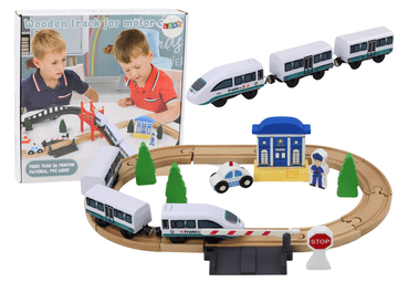 slomart LEAN TOYS Leseni Vlak Komplet - Tirnice, Most, Policija, 3,2m