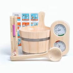 Topsauna Savna set - Vedro, zajemalka, termometer z higrometrom, peščena ura, Borovica