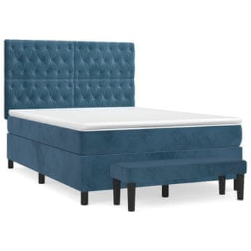 Vidaxl Box spring postelja z vzmetnico temno modra 140x190cm žamet