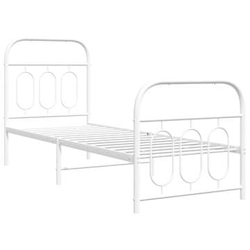 Vidaxl Kovinski posteljni okvir z vzglavjem in vznožjem bel 75x190 cm