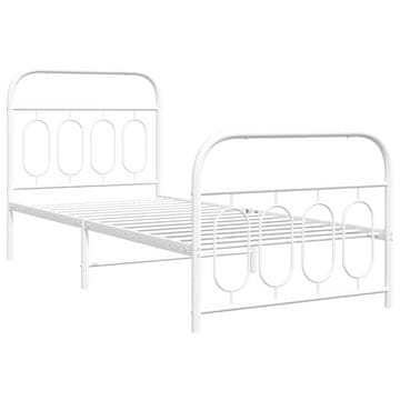 Vidaxl Kovinski posteljni okvir z vzglavjem in vznožjem bel 90x200 cm