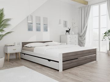Ljubki dom Postelja IKAROS DOUBLE 120 x 200 cm, bela/hrast tartuf Posteljno dno: Lamelno posteljno dno, Vzmetnica: Vzmetnica Deluxe 10 cm