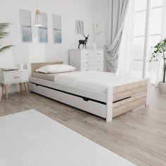 Ljubki dom Postelja IKAROS DOUBLE 90 x 200 cm, bela/hrast sonoma Posteljno dno: Brez posteljnega dna, Vzmetnica: Brez vzmetnice