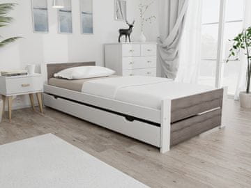 Ljubki dom Postelja IKAROS DOUBLE 90 x 200 cm, bela/hrast tartuf Posteljno dno: Letveno posteljno dno, Vzmetnica: Vzmetnica Coco Maxi 19 cm