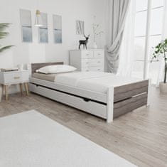 Ljubki dom Postelja IKAROS DOUBLE 90 x 200 cm, bela/hrast tartuf Posteljno dno: Letveno posteljno dno, Vzmetnica: Vzmetnica Somnia 17 cm