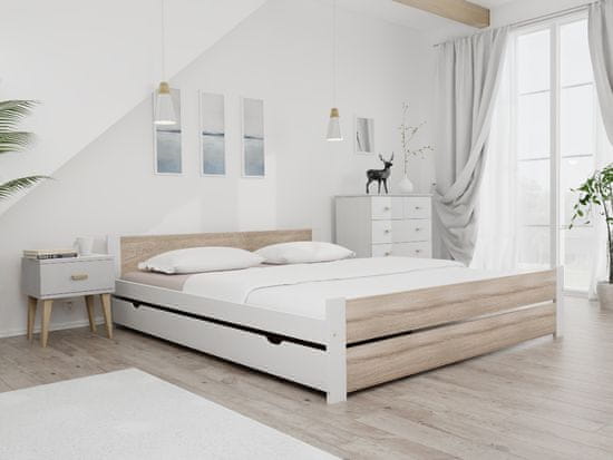 Ljubki dom Postelja IKAROS DOUBLE 180 x 200 cm, bela/hrast sonoma Posteljno dno: Lamelno posteljno dno, Vzmetnica: Vzmetnica Coco Maxi 19 cm