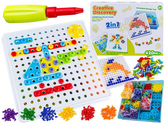 shumee Kreativni mozaik, sestavljanka, kocke 2v1, izvijač, vijaki, gumbi 420 kosov.