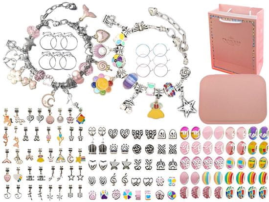 shumee Set za izdelavo nakita, zapestnic, obeskov, perlic MAVRIČNO-ROZA MIX + etui