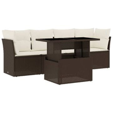 Vidaxl Vrtna sedežna garnitura 5-delna z blazinami rjav poli ratan